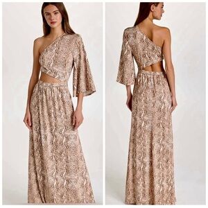 L’Agence Fontana One Shoulder Snakeskin Print Cut-Out Maxi Dress Size Large
